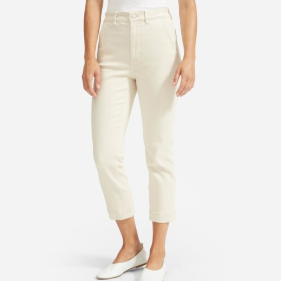 Everlane Slim Crop Leg Pants Beige Tan Denim Chinos High Waist Khakis Cotton 4